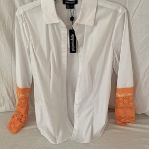 NWT White Lin sleeve bottom down shirt